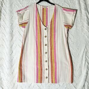 RipCurl Heat Wave Lg Ivory Striped Button Cotton Mini Beach Surf Shirt Sundress